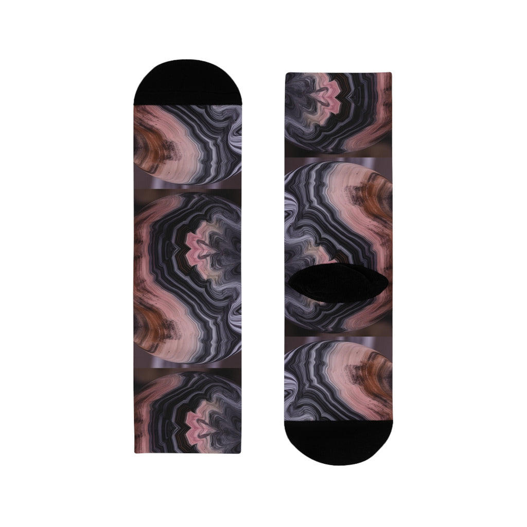 Marbled Agate Crew Socks — Pink & Gray Abstract Sublimation Design