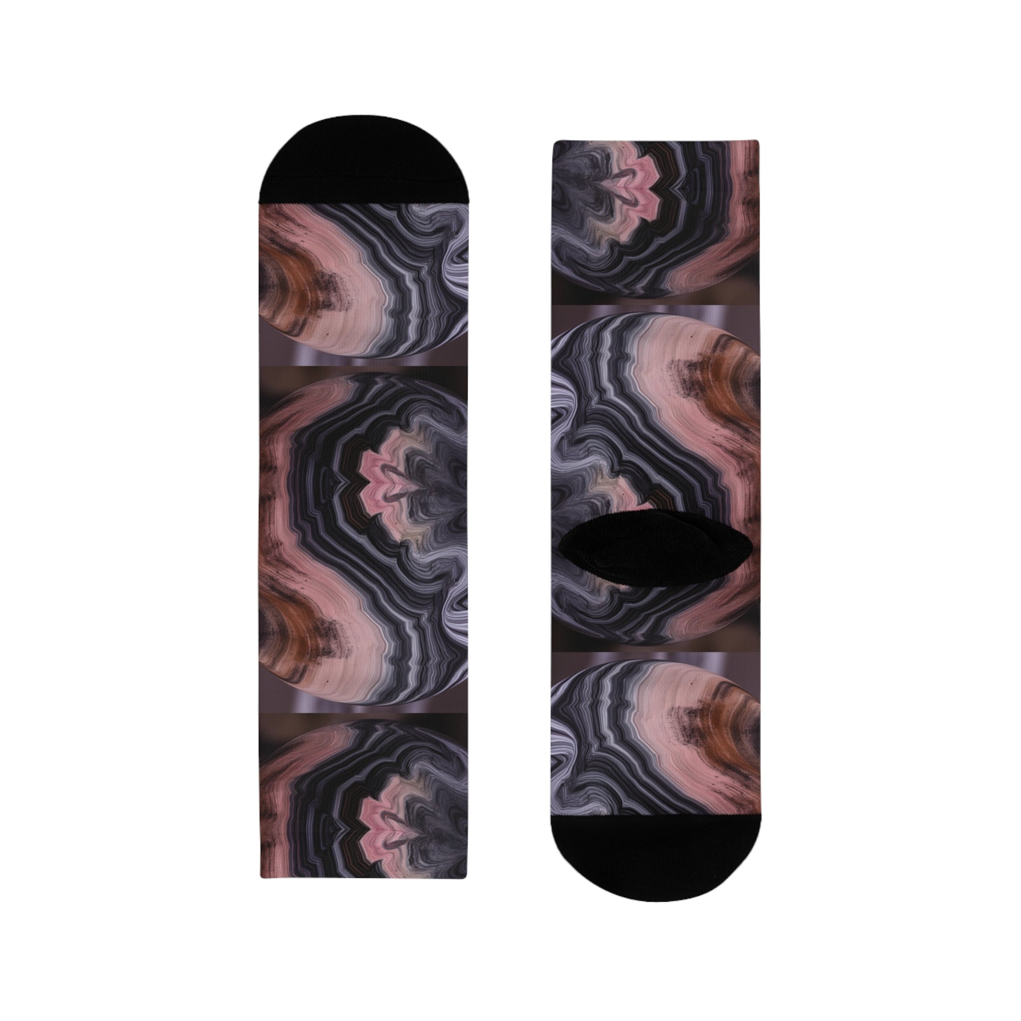 Marbled Agate Crew Socks — Pink & Gray Abstract Sublimation Design