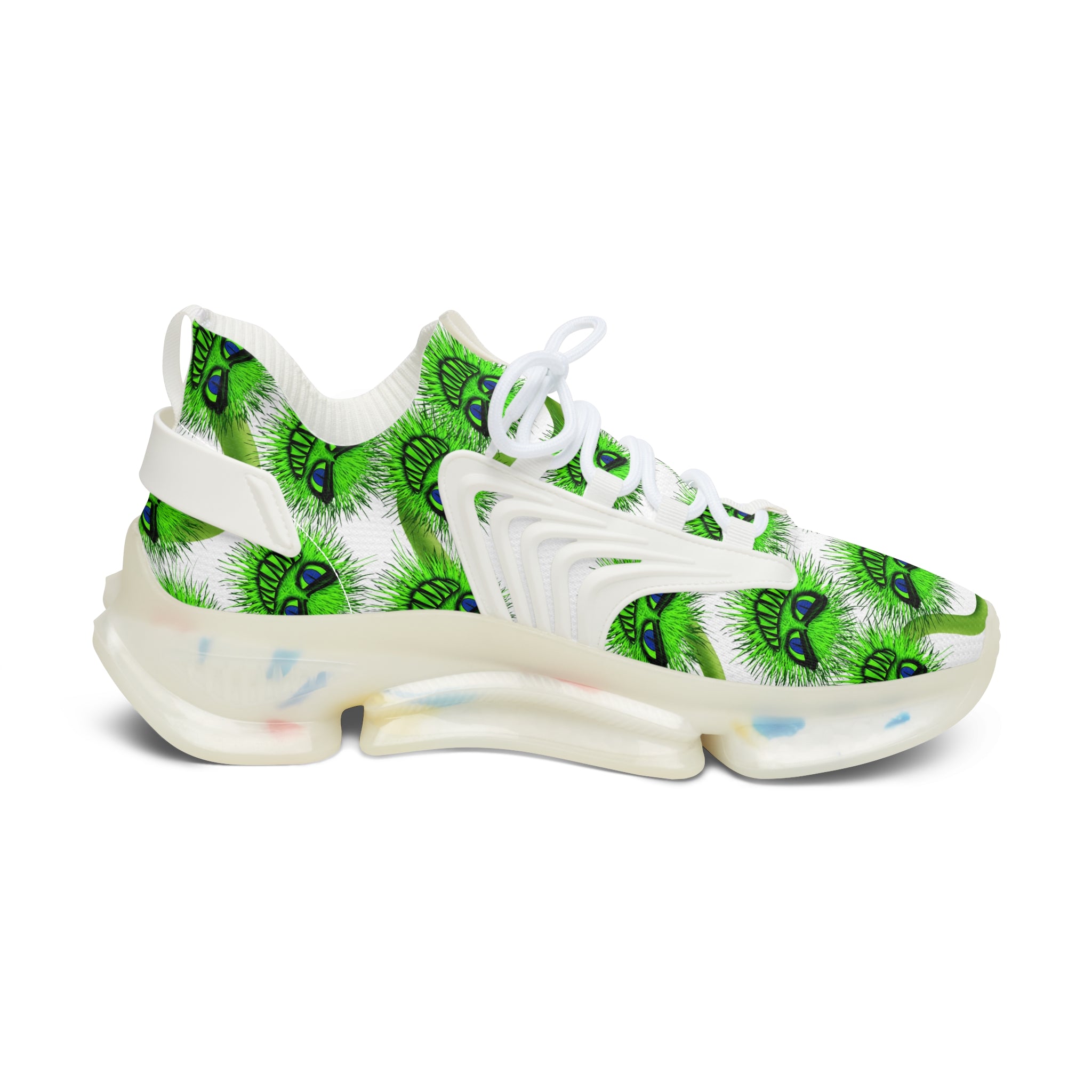 Women's Mesh Sneakers — Green Fuzzy Grin Pattern Athletic Shoes