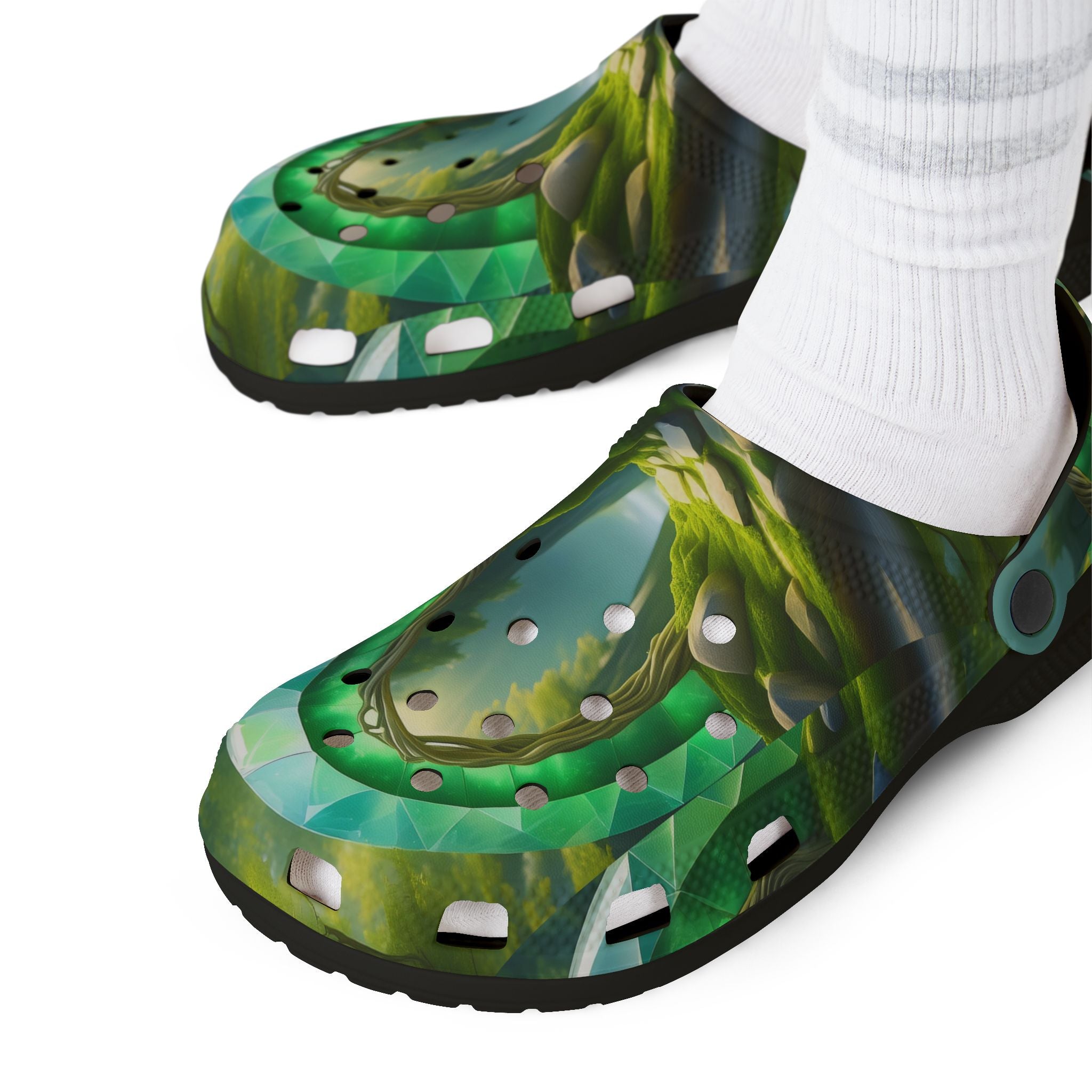 Green Tropical Leaf EVA Foam Clogs — Lightweight Garden & Beach Slip-On Shoes