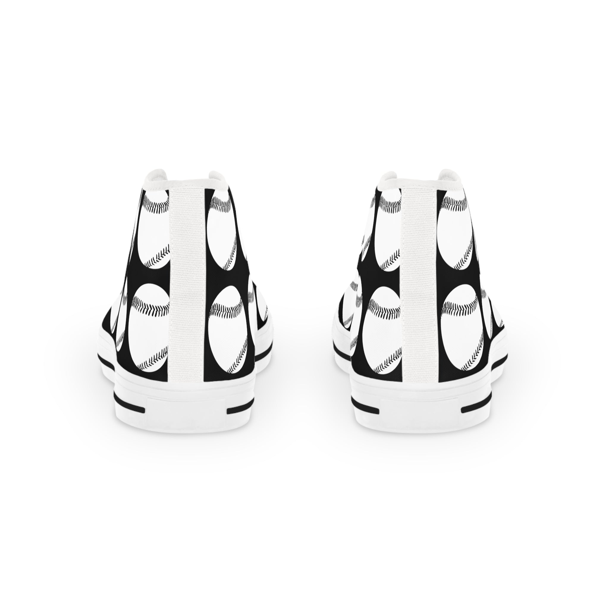 Black and white patterned canvas shoes standing on a pristine white background.