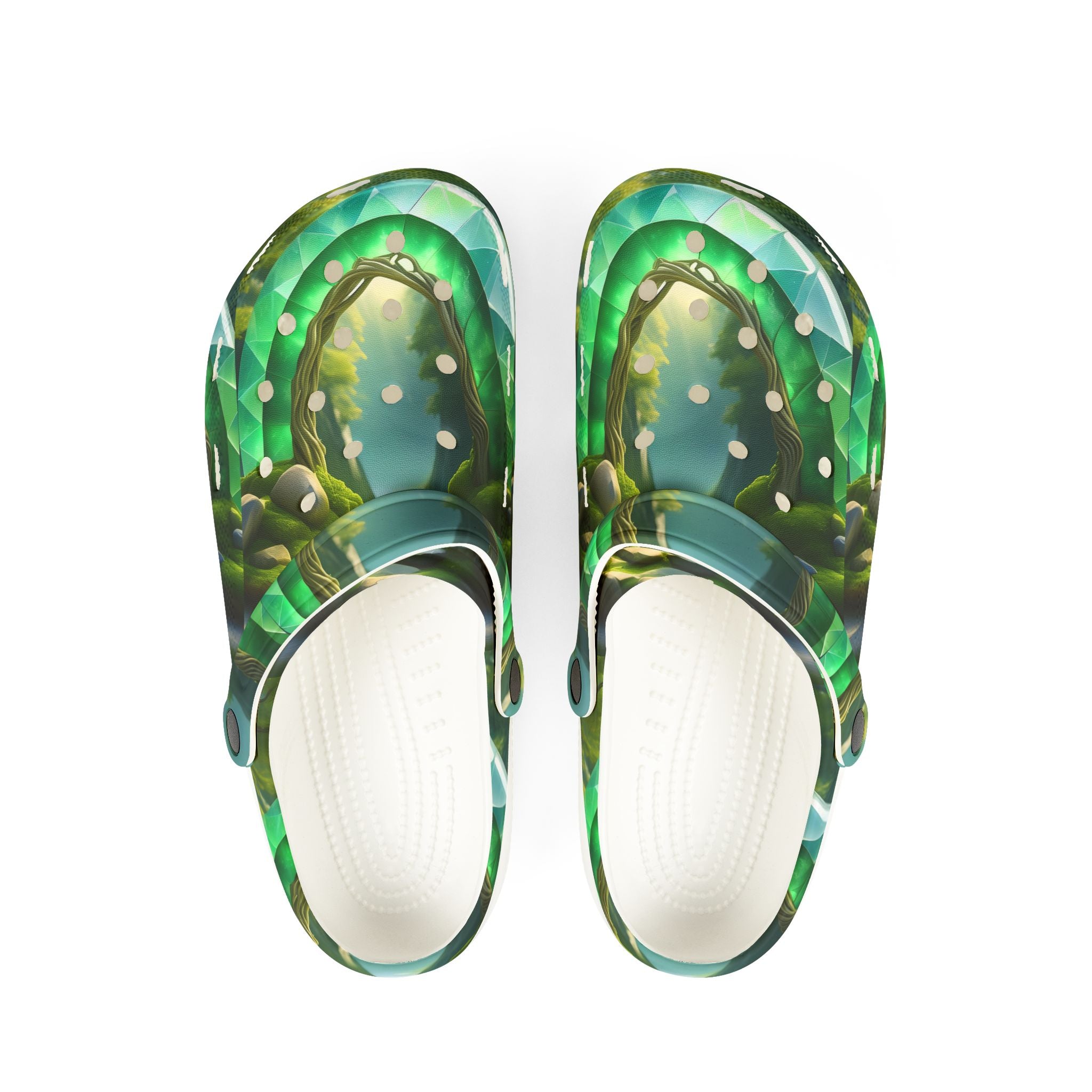 Green Tropical Leaf EVA Foam Clogs — Lightweight Garden & Beach Slip-On Shoes