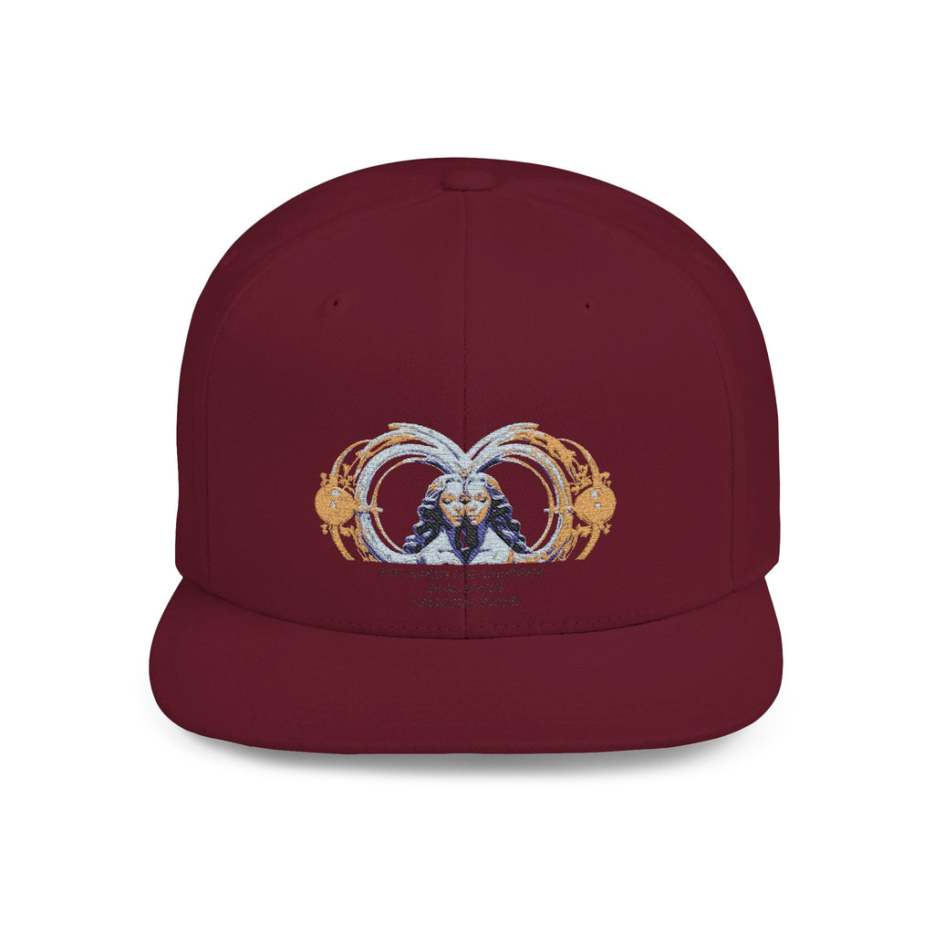 Flat Bill Snapback Hat — Ornate Crab Crest Embroidered Cap