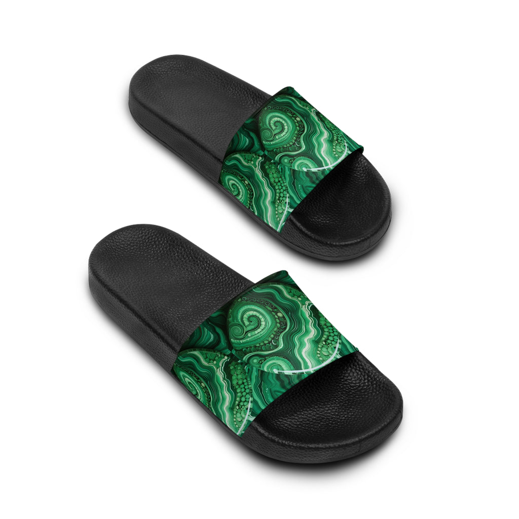 Slide Sandals — Green Malachite Pattern Slides