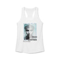 High-resolution graphic print women's tank top displayed against a white background.