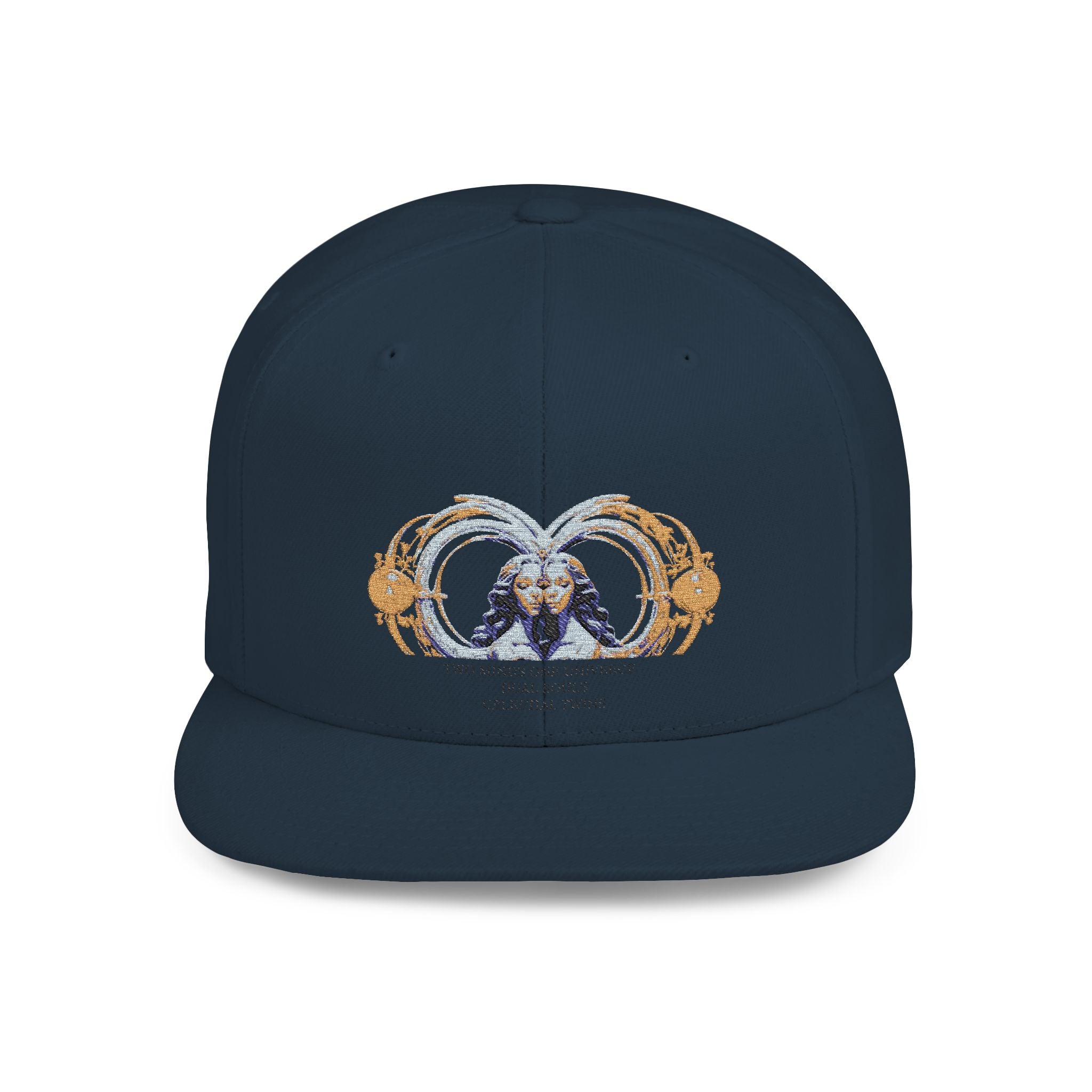 Flat Bill Snapback Hat — Ornate Crab Crest Embroidered Cap