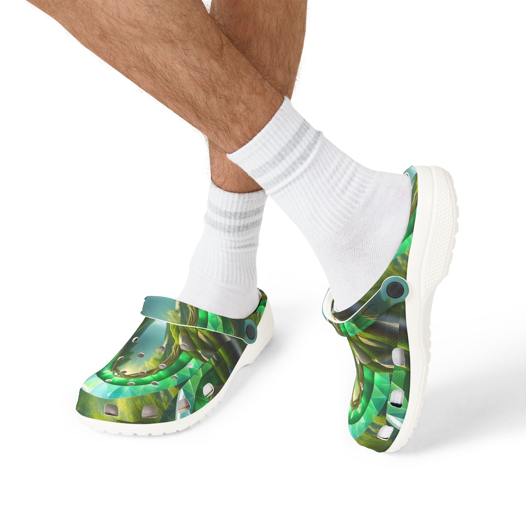 Green Tropical Leaf EVA Foam Clogs — Lightweight Garden & Beach Slip-On Shoes