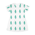 Robot Pattern T-Shirt Dress — Retro Teal Bot All-Over Print
