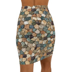 Stone Mosaic Pencil Skirt — Earth Tone Pebble Print Mid-Waist Skirt