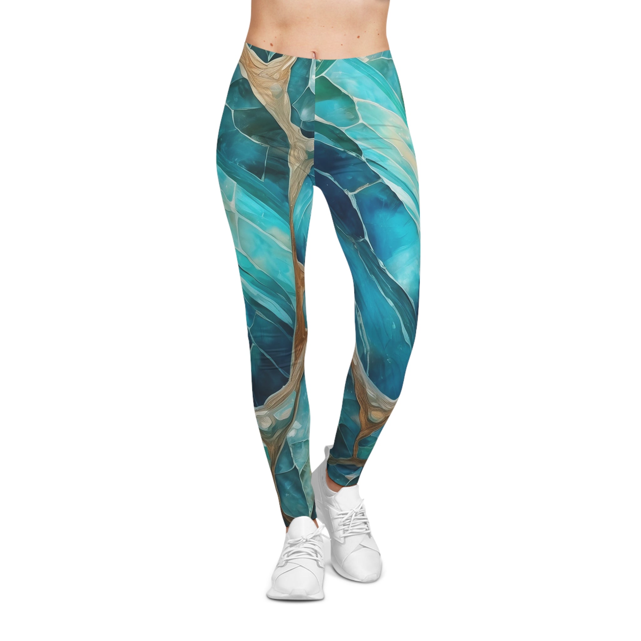 Close-up details of turquoise and gold quartz patterned fabric.