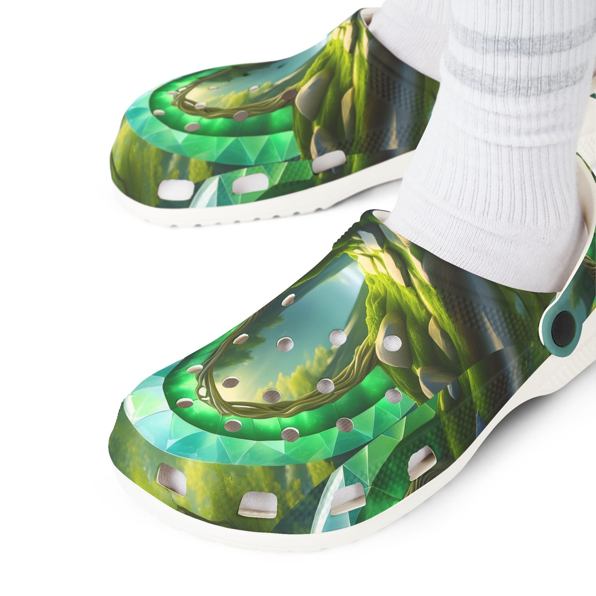 Green Tropical Leaf EVA Foam Clogs — Lightweight Garden & Beach Slip-On Shoes