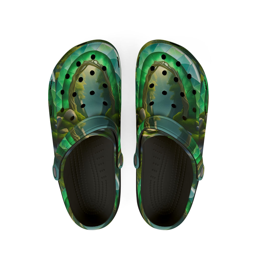 Green Tropical Leaf EVA Foam Clogs — Lightweight Garden & Beach Slip-On Shoes