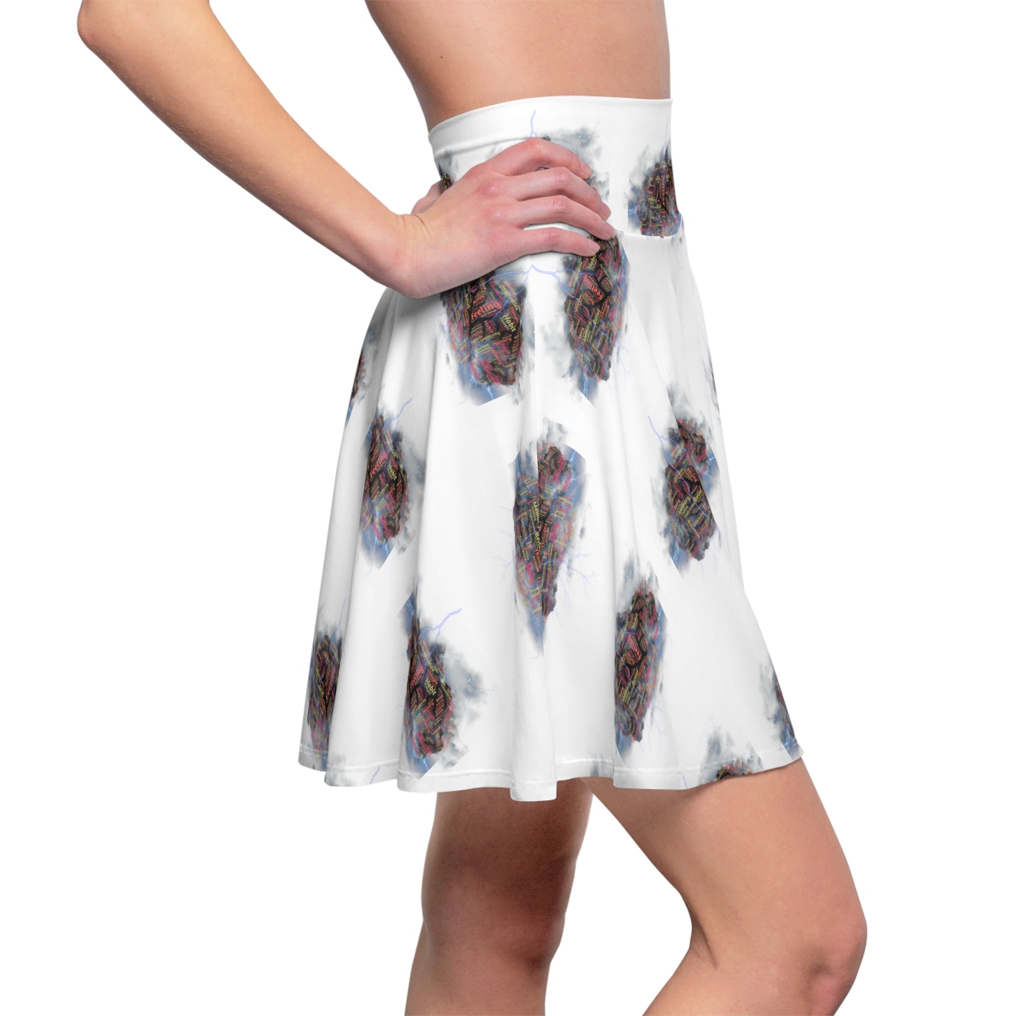 Abstract Smoke Floral Skater Skirt — White All-Over Print