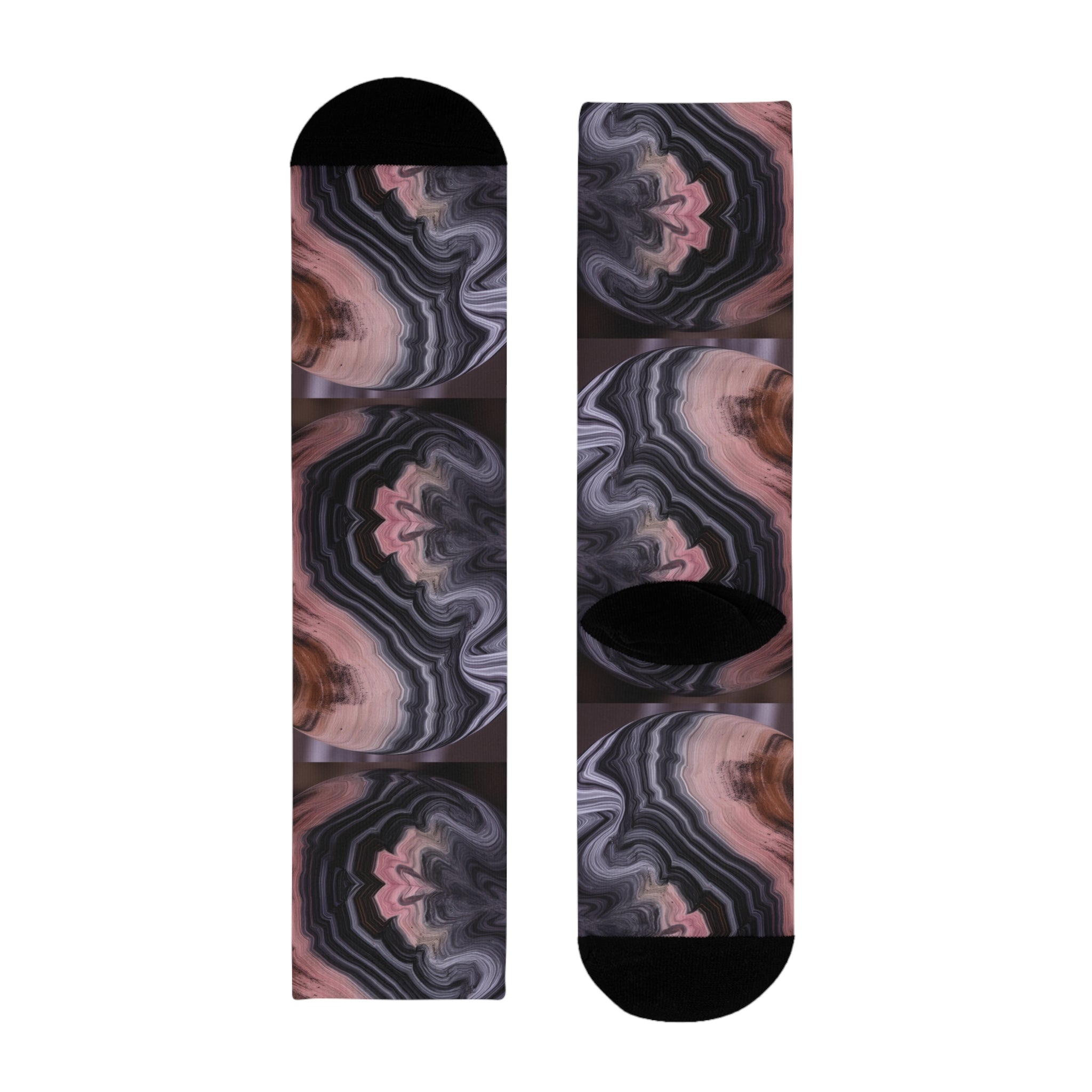 Marbled Agate Crew Socks — Pink & Gray Abstract Sublimation Design