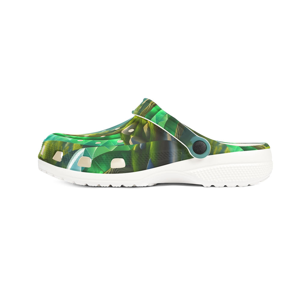 Green Tropical Leaf EVA Foam Clogs — Lightweight Garden & Beach Slip-On Shoes