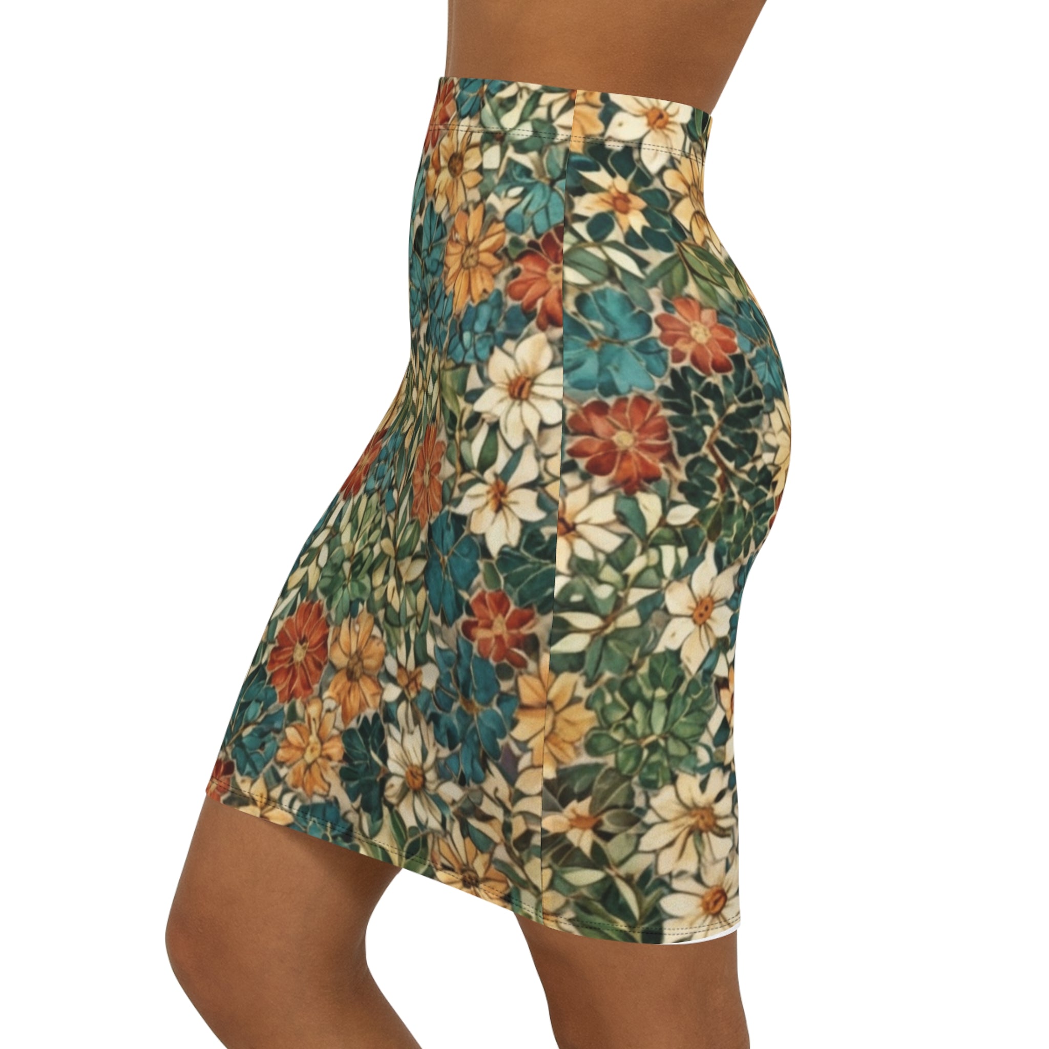 Floral Vintage Pencil Skirt — Retro Garden Print Mid-Waist Skirt