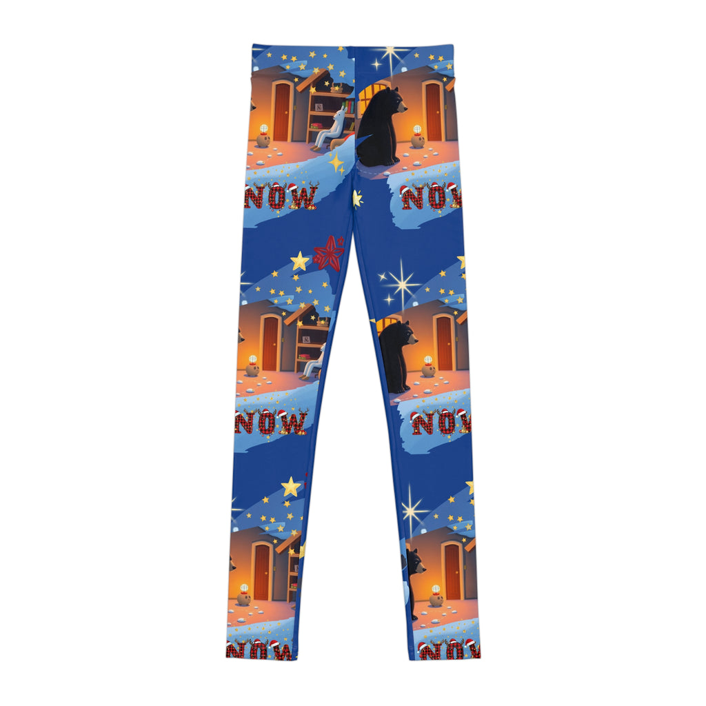 Christmas Nativity Youth Leggings – 'Now' Blue Nativity Print AOP