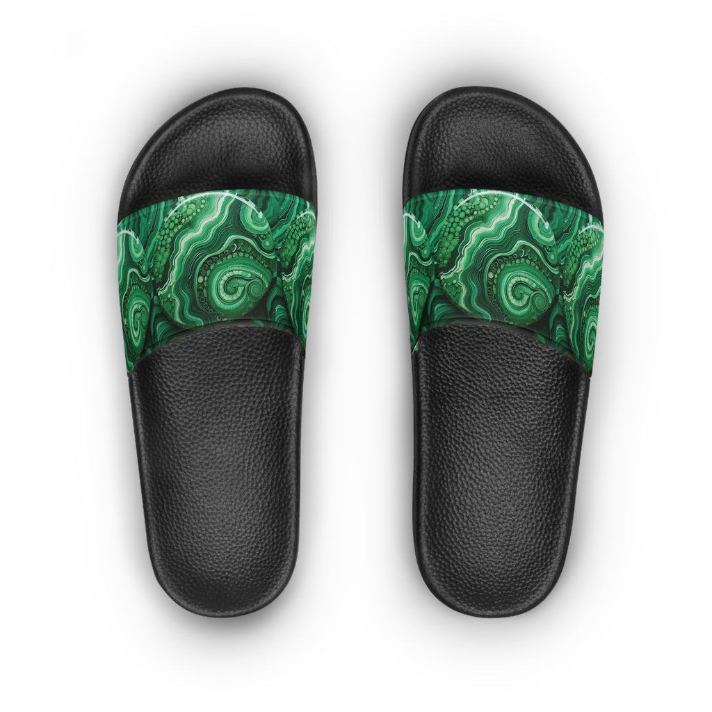 Slide Sandals — Green Malachite Pattern Slides