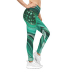 Green Agate Print Leggings — Marble Gemstone Pattern Yoga & Casual Leggings