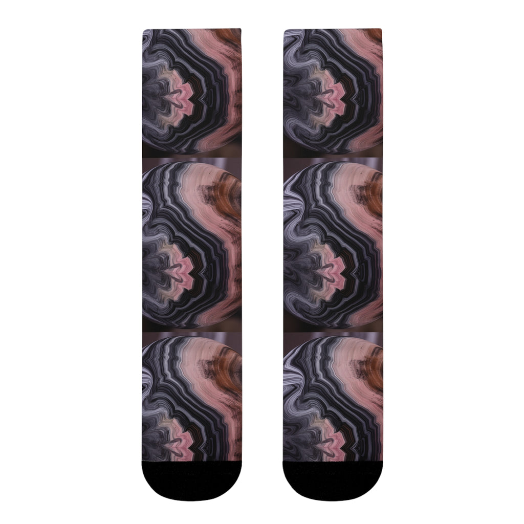 Marbled Agate Crew Socks — Pink & Gray Abstract Sublimation Design