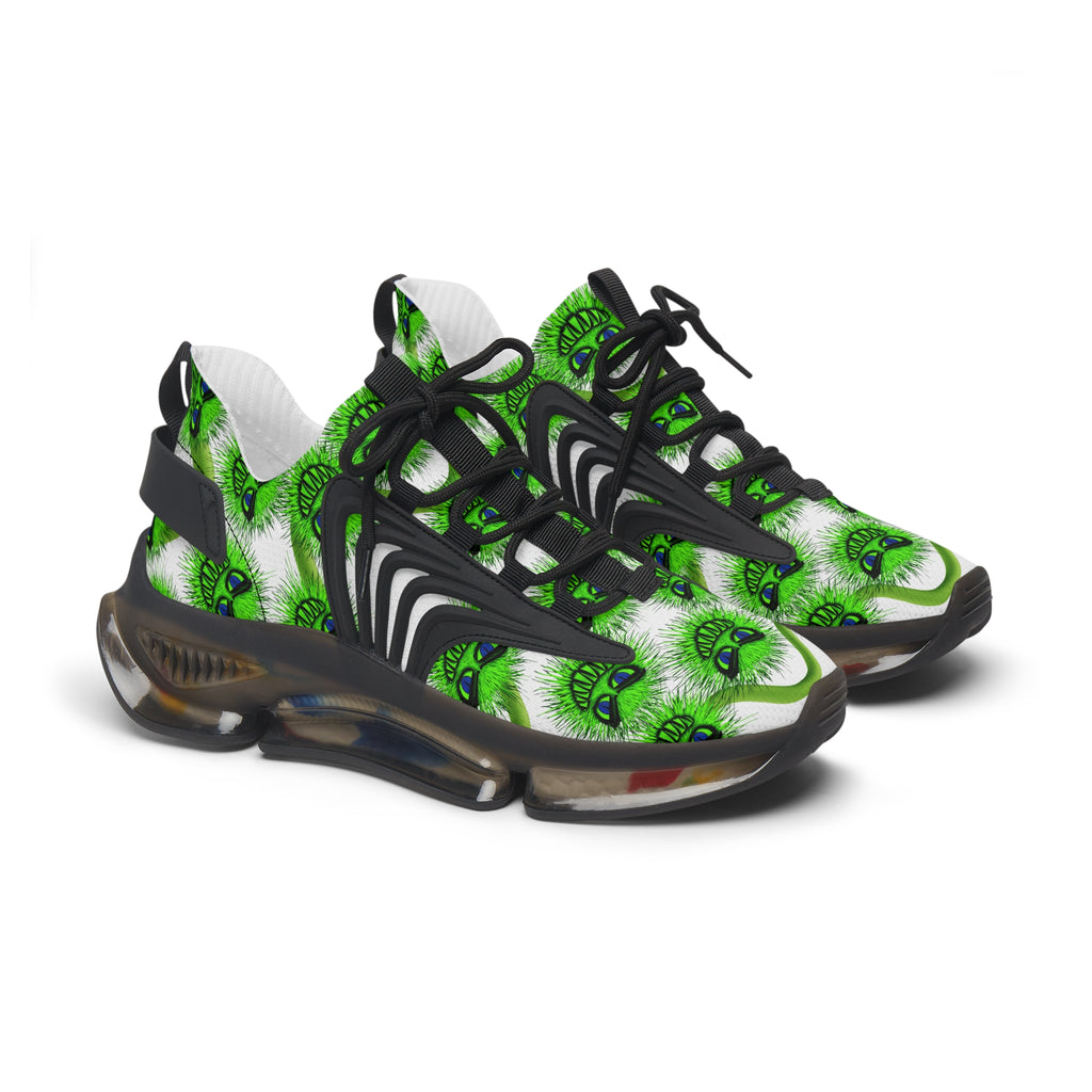Women's Mesh Sneakers — Green Fuzzy Grin Pattern Athletic Shoes