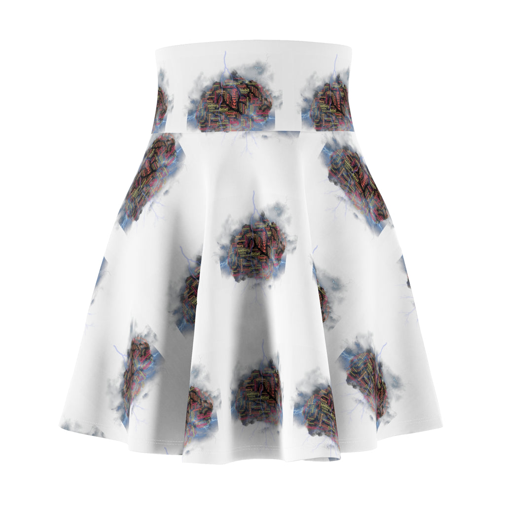 Abstract Smoke Floral Skater Skirt — White All-Over Print