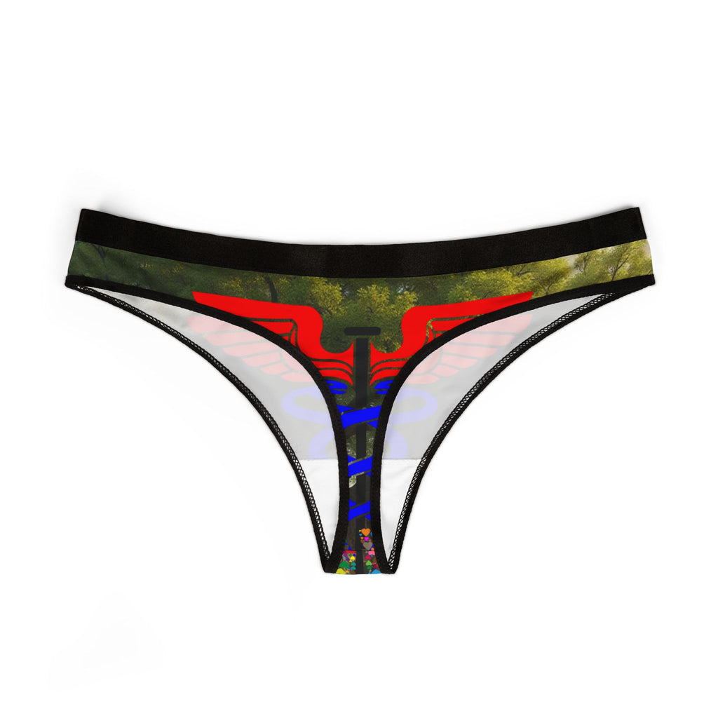 Tree Canopy Women's Thong — Green Forest Print All-Over Design