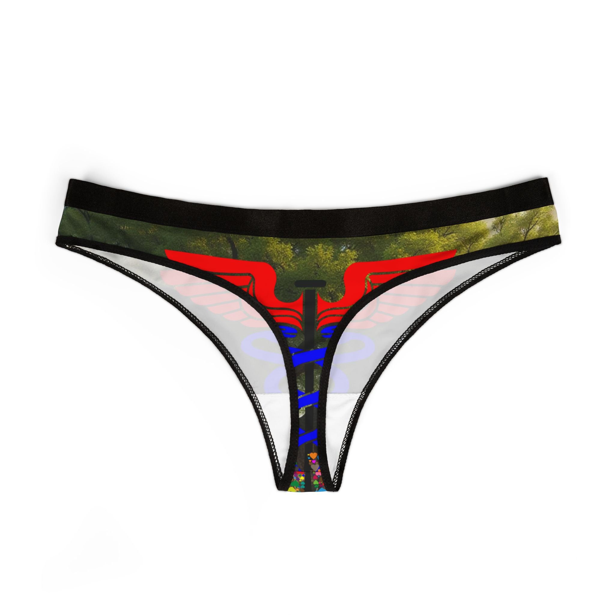Tree Canopy Women's Thong — Green Forest Print All-Over Design