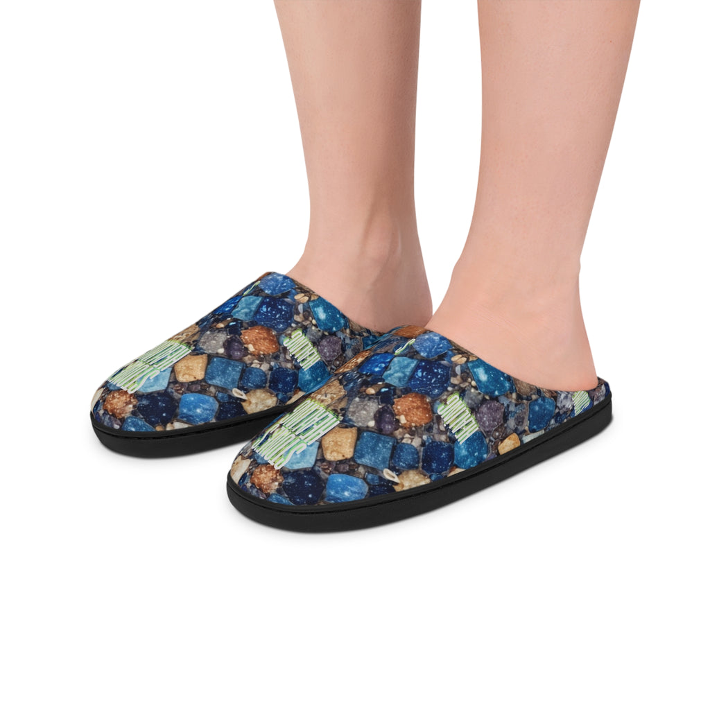 Gemstone Pattern Women’s Indoor Slippers — Cozy Blue & Copper Mosaic