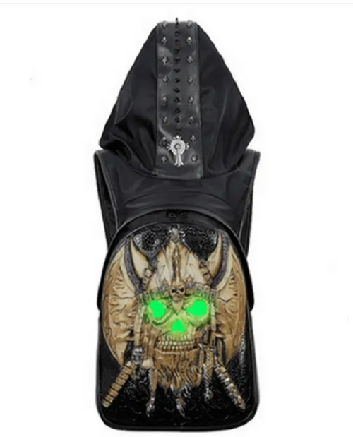 3D Backpack Unisex Ghost Skull Backpack Glow In The Dark Fashion Rivets Large Capacity Laptop Travel Backpack With Hat