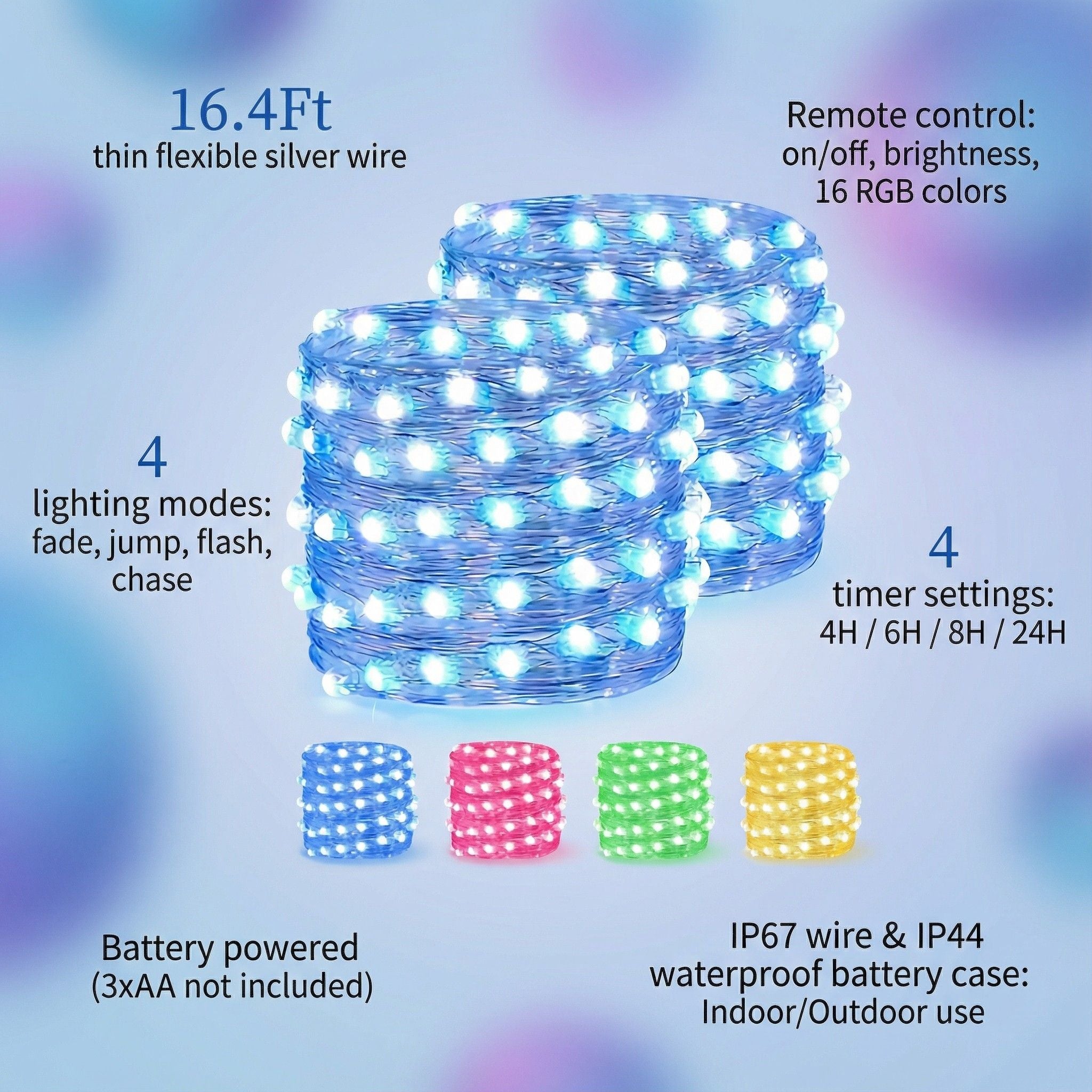 50 LED RGB Color Changing String Lights with Remote Control