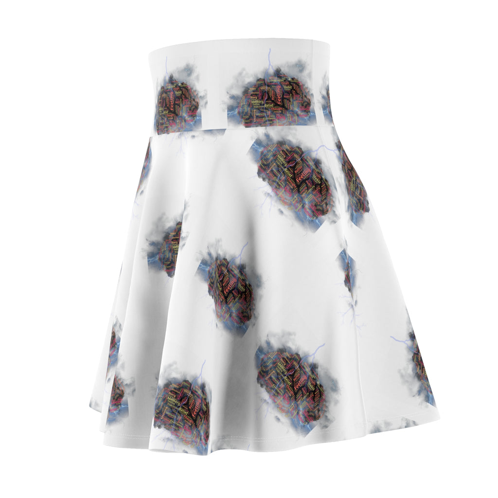 Abstract Smoke Floral Skater Skirt — White All-Over Print