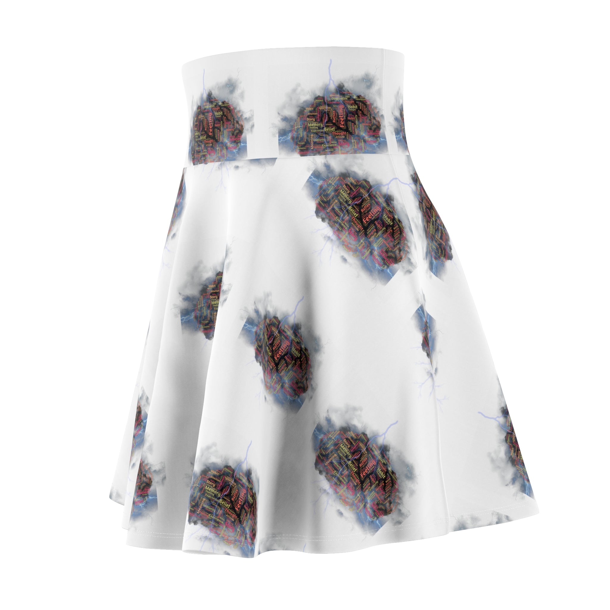 Abstract Smoke Floral Skater Skirt — White All-Over Print