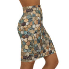 Stone Mosaic Pencil Skirt — Earth Tone Pebble Print Mid-Waist Skirt