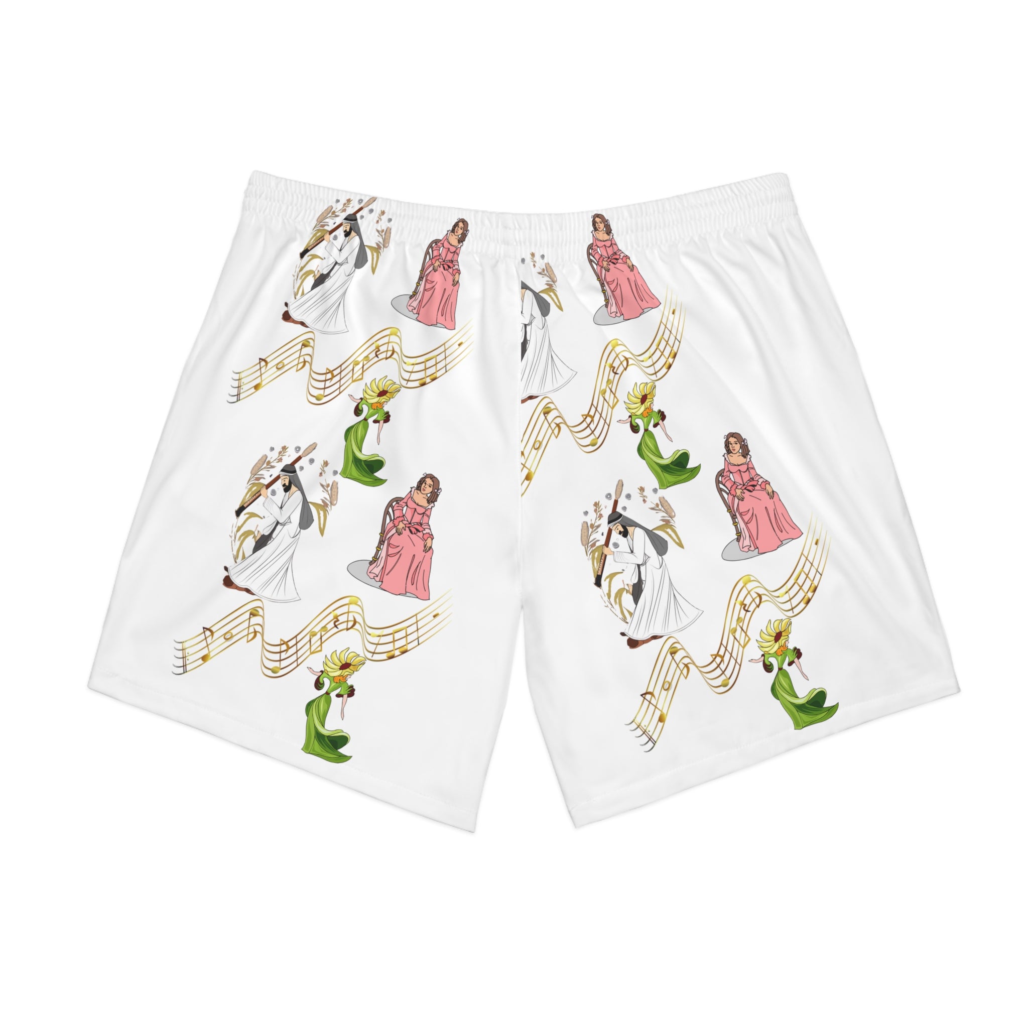 Men's Beach Shorts — Vintage Choir Angel & Musical Notes All-Over Print