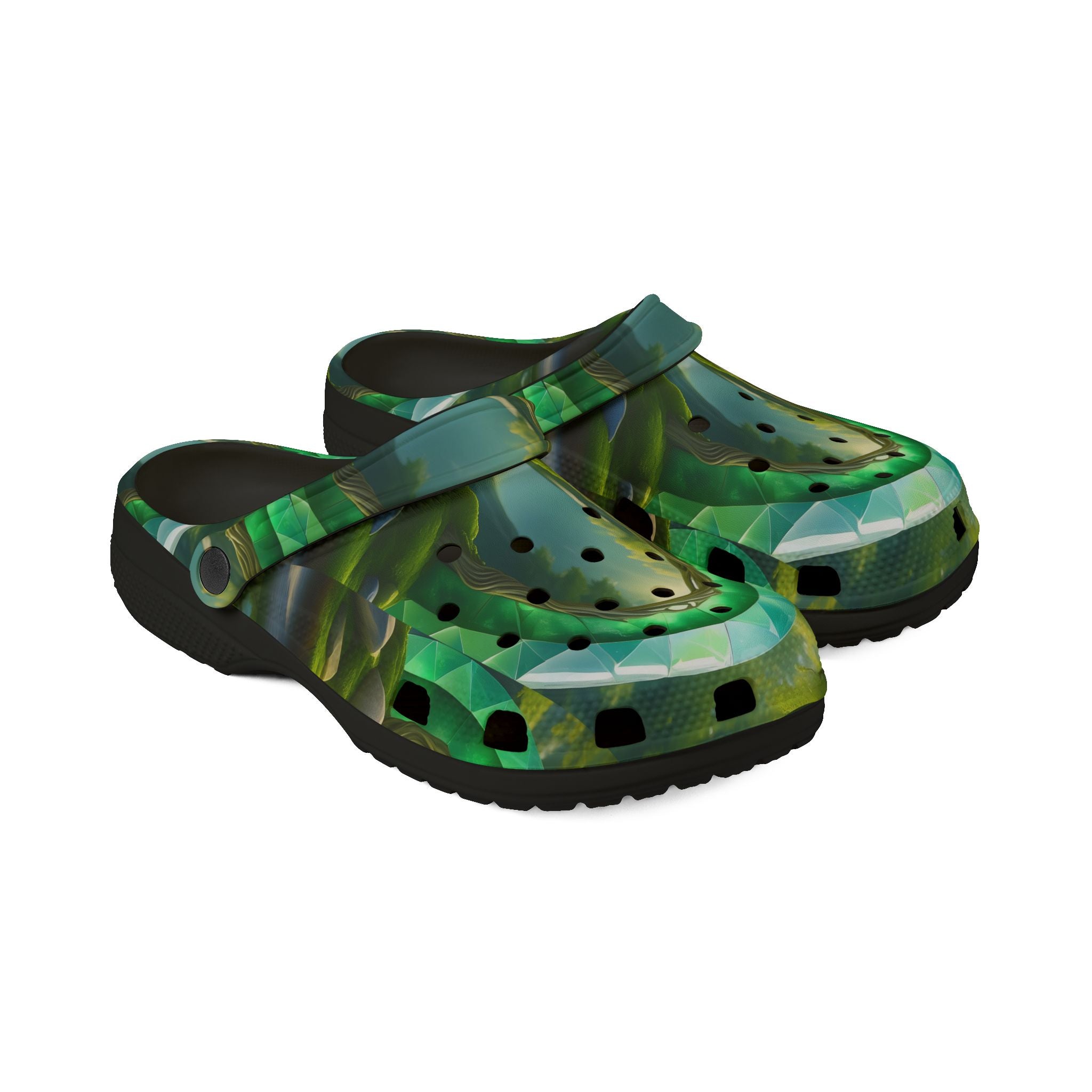 Green Tropical Leaf EVA Foam Clogs — Lightweight Garden & Beach Slip-On Shoes