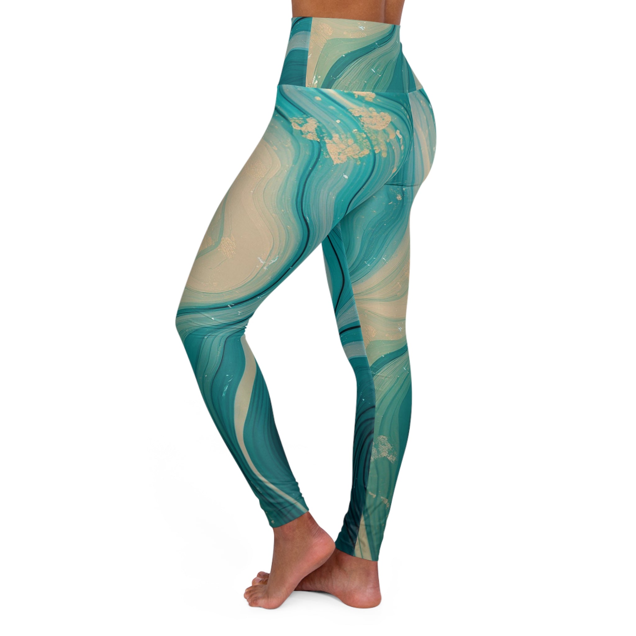 Teal Marble High-Waisted Yoga Leggings