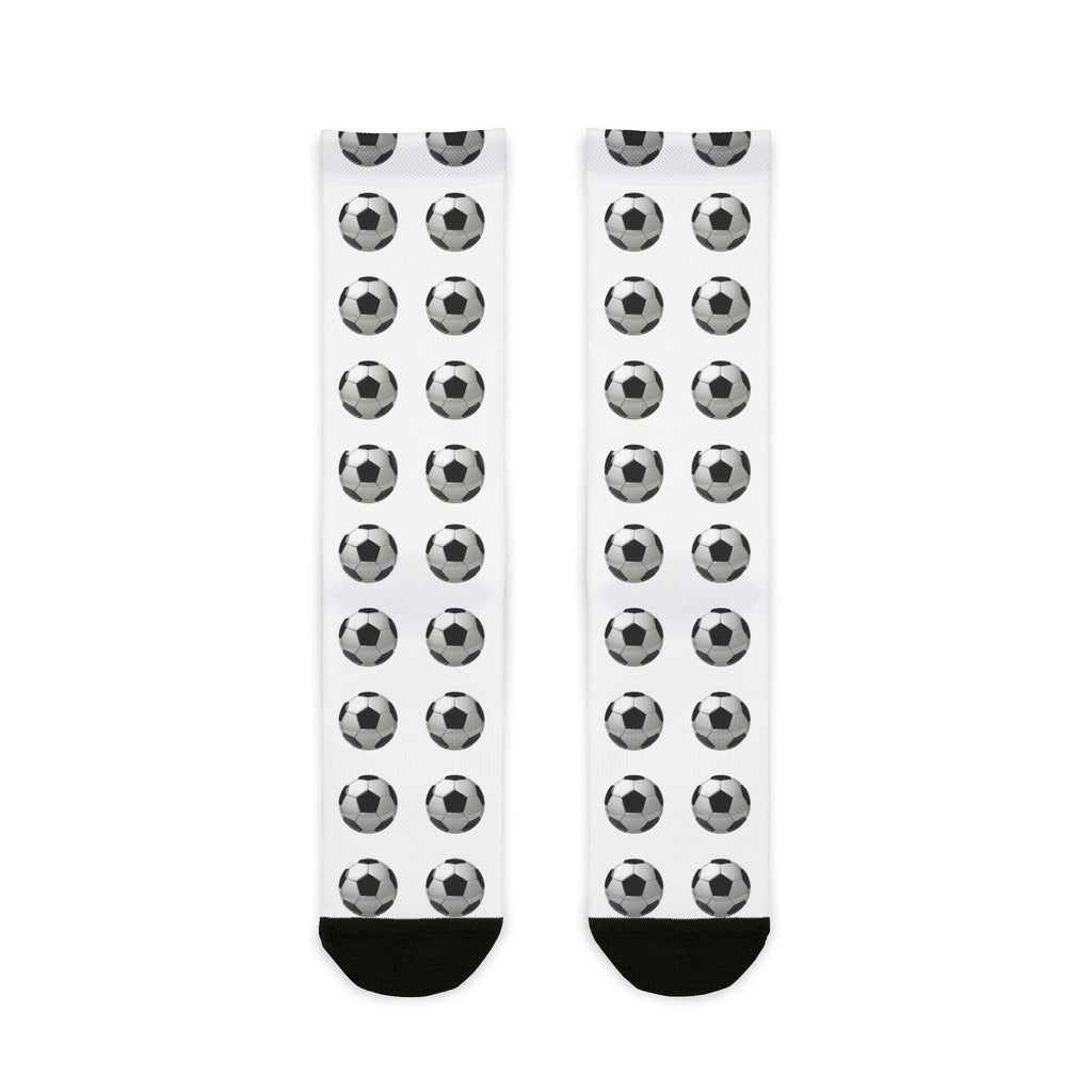 Soccer Ball Pattern Sublimation Crew Socks — White Football Athletic Socks