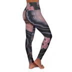 Marble Swirl High-Waist Yoga Leggings — Pink & Charcoal Allover Print
