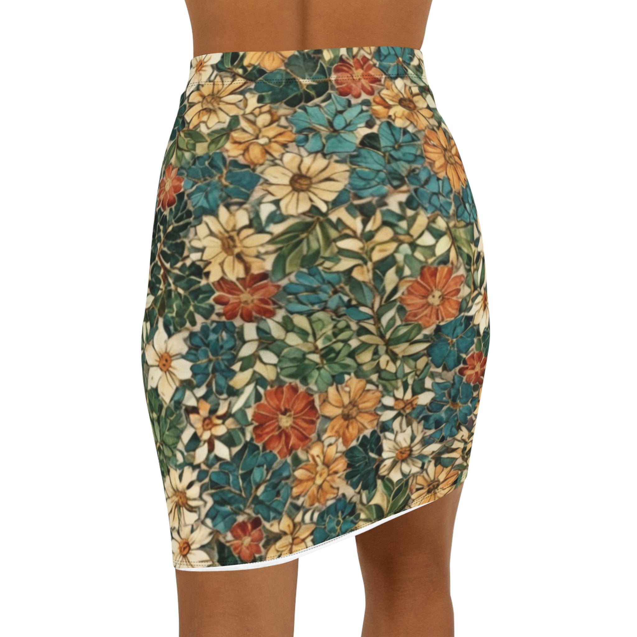 Floral Vintage Pencil Skirt — Retro Garden Print Mid-Waist Skirt