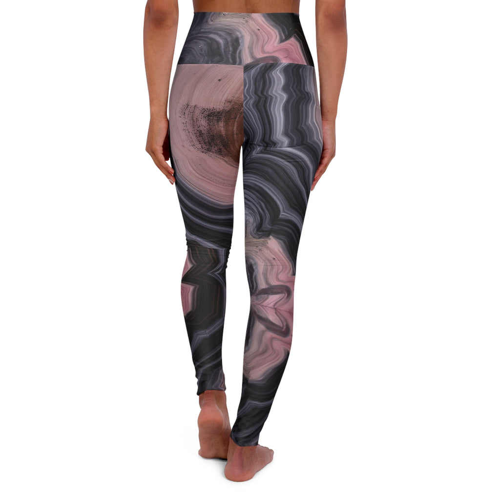 Marble Swirl High-Waist Yoga Leggings — Pink & Charcoal Allover Print