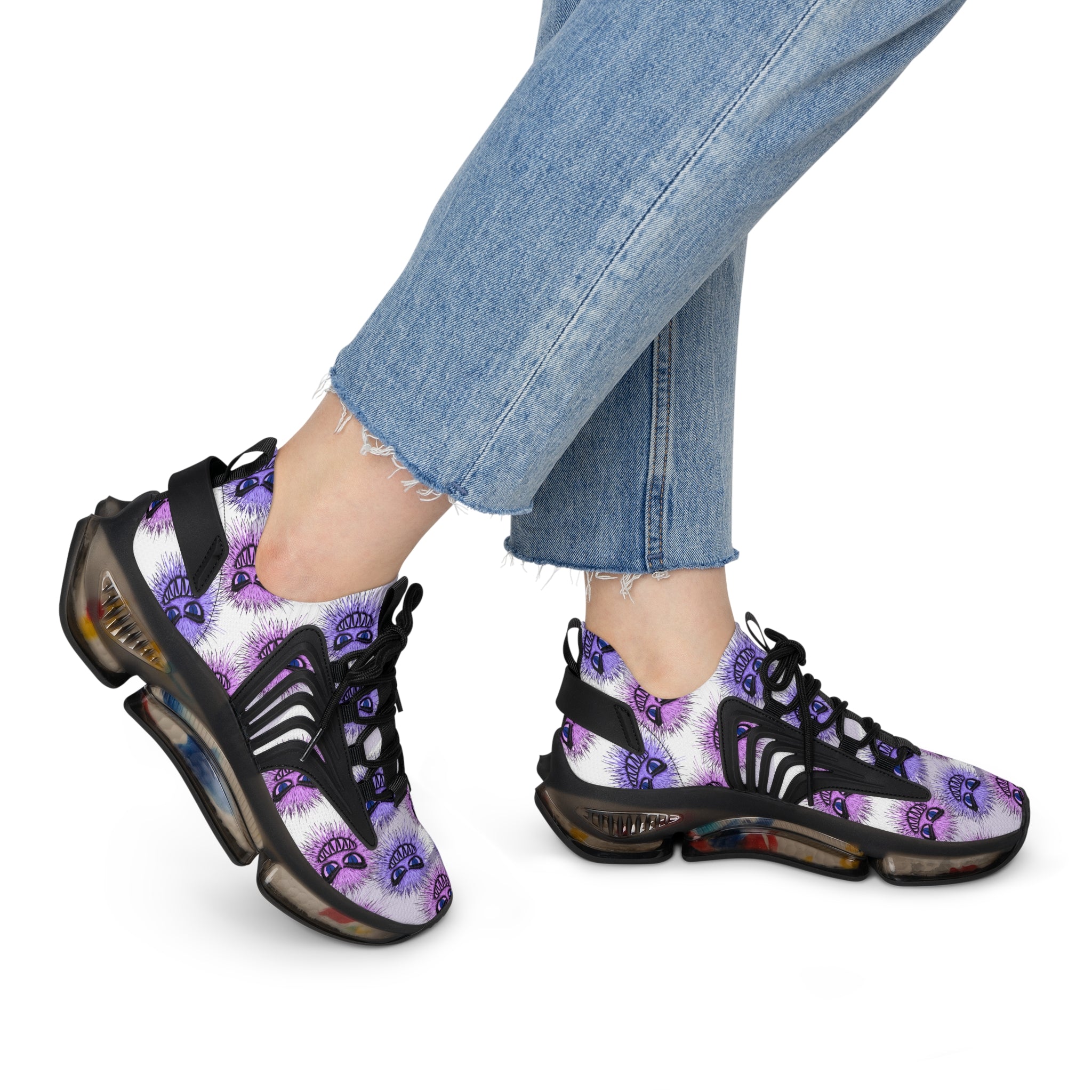 Purple Cheshire Cat Mesh Sneakers — Women's Novelty Athletic Shoes