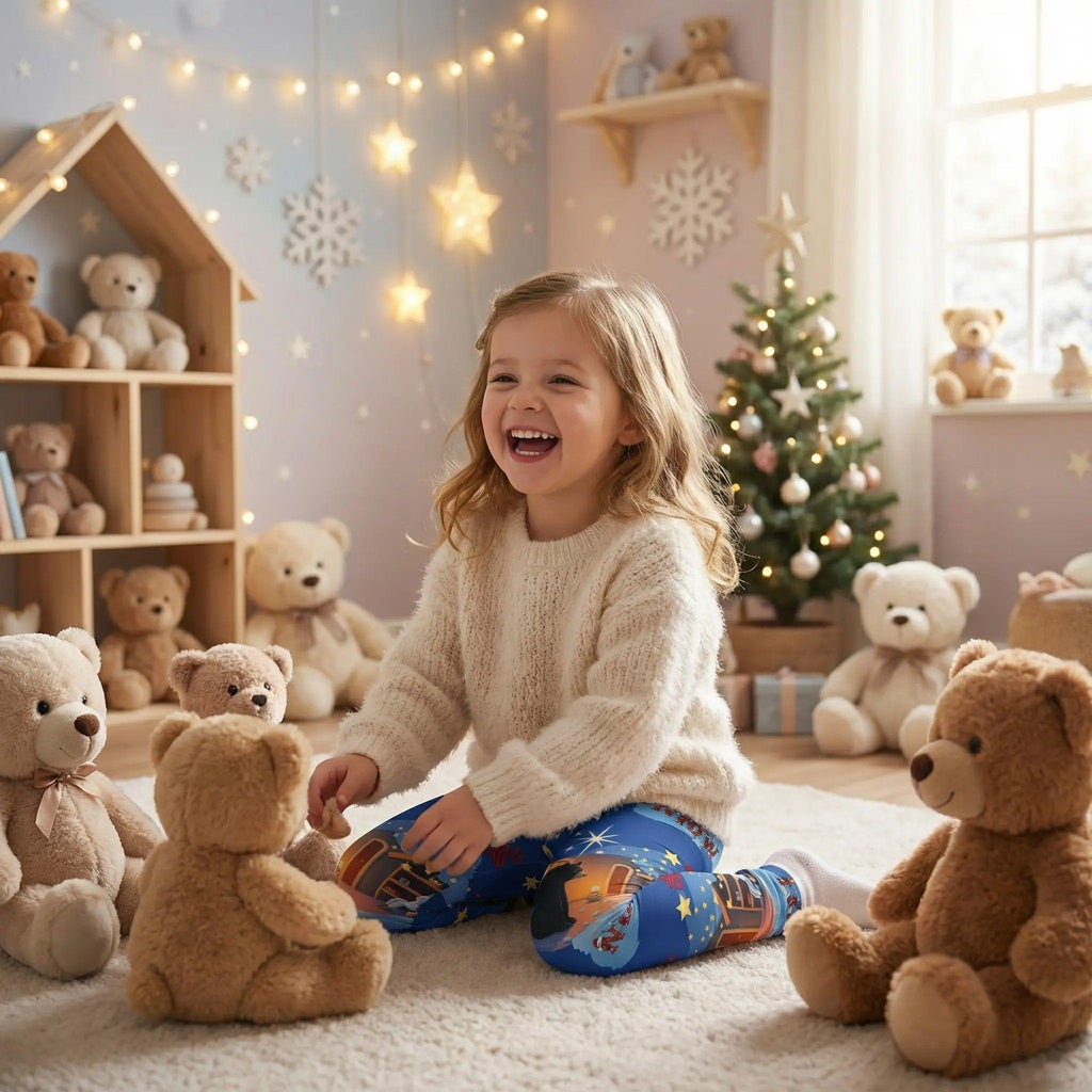 Christmas Nativity Youth Leggings – 'Now' Blue Nativity Print AOP