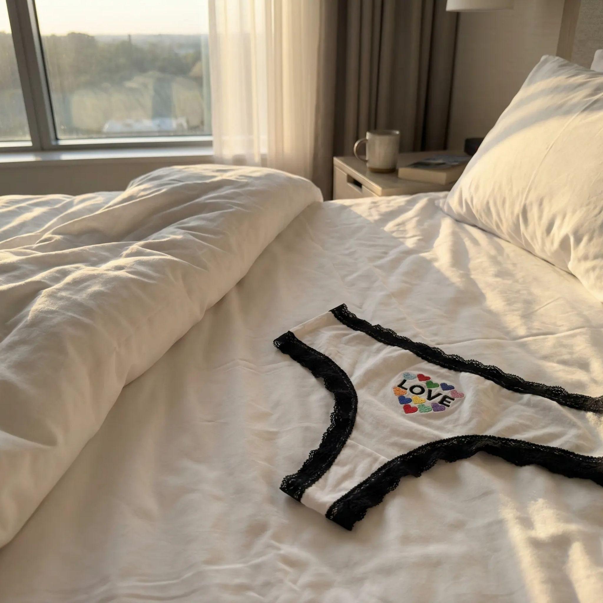 Women's Thong — White 'LOVE' Floral Print Seamless Panty