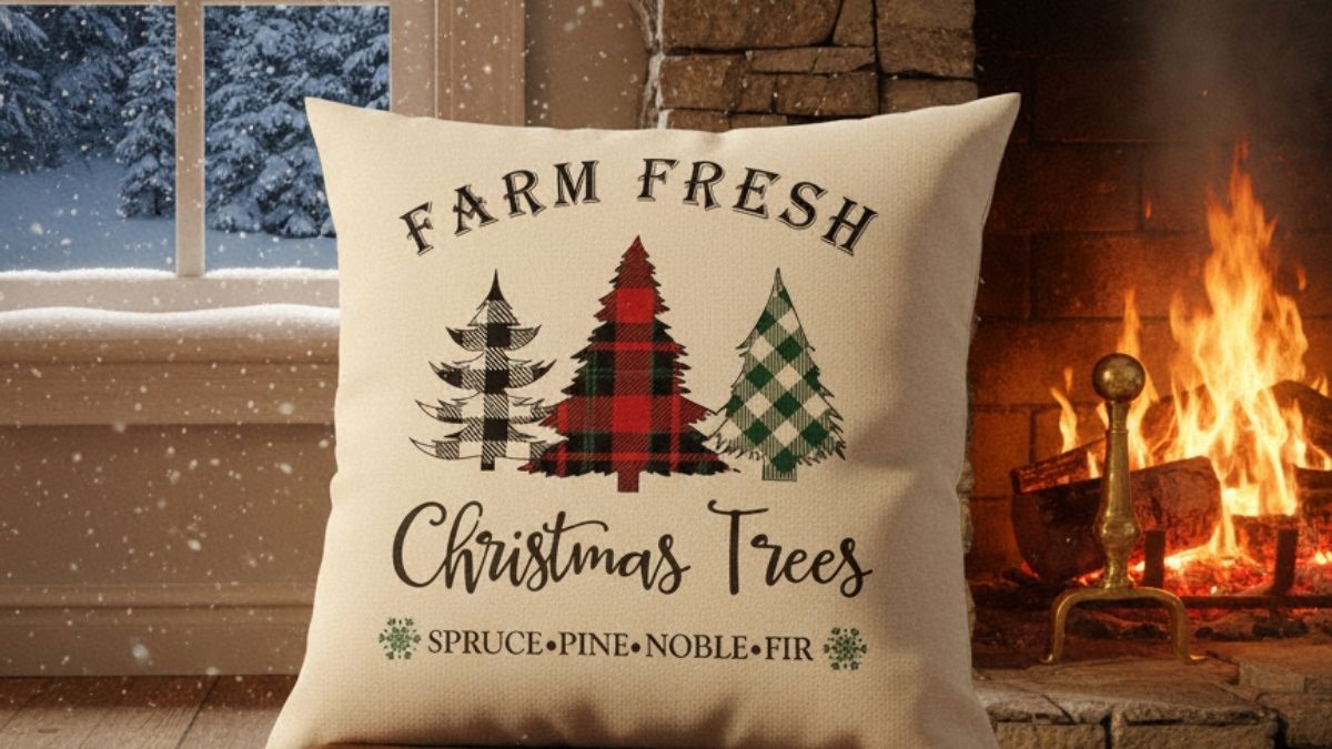 Farm Fresh Christmas Trees Throw Pillow Cover