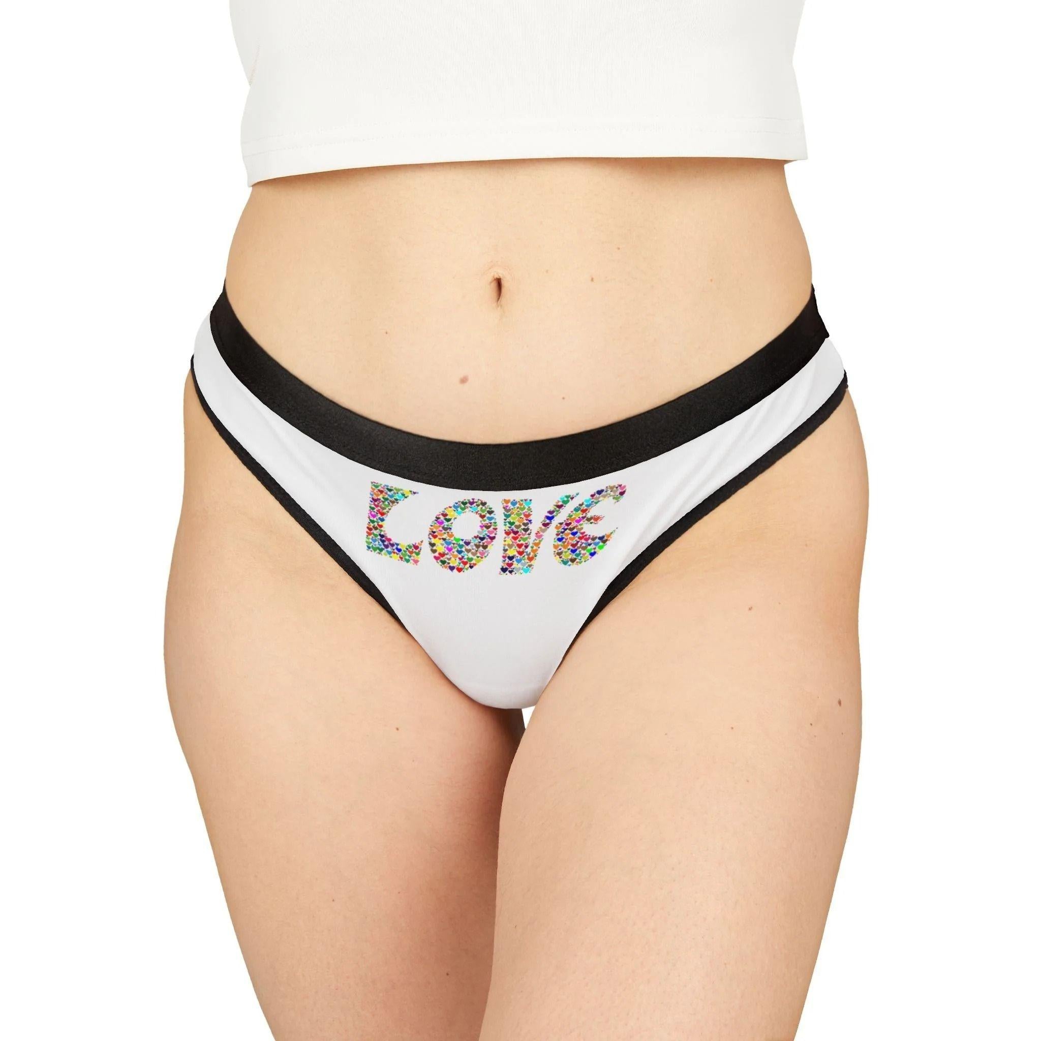 Women's Thong — White 'LOVE' Floral Print Seamless Panty