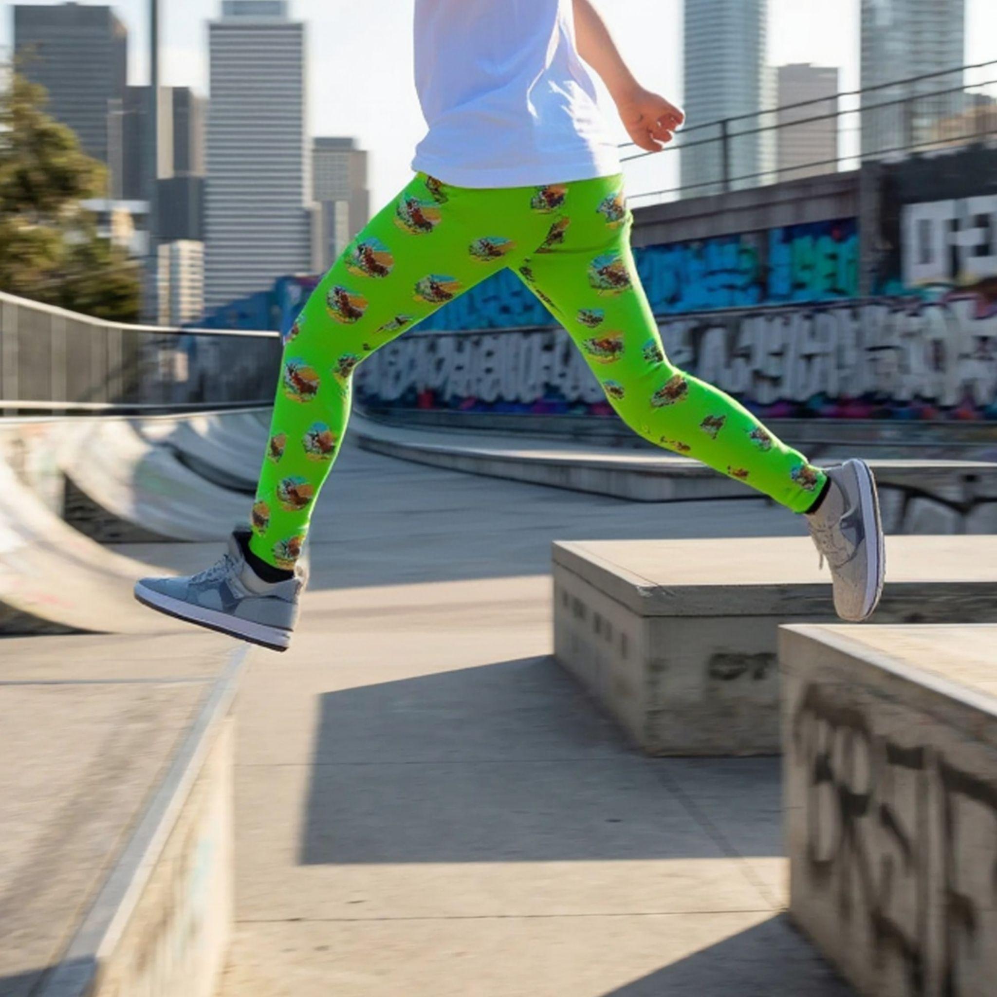 Kids Leggings — Green All-Over Print Cartoon Globe Pattern