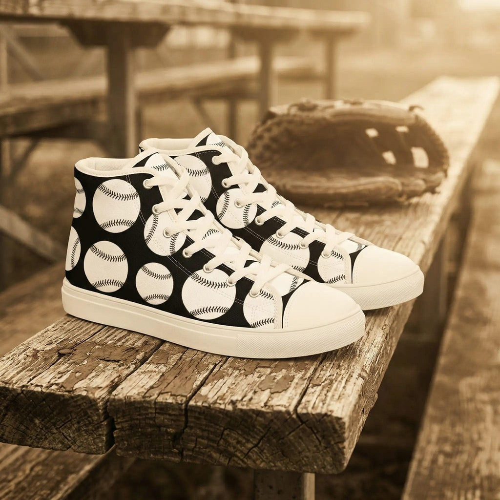 Baseball Pattern High Top Sneakers — Men’s Athletic Canvas Shoes