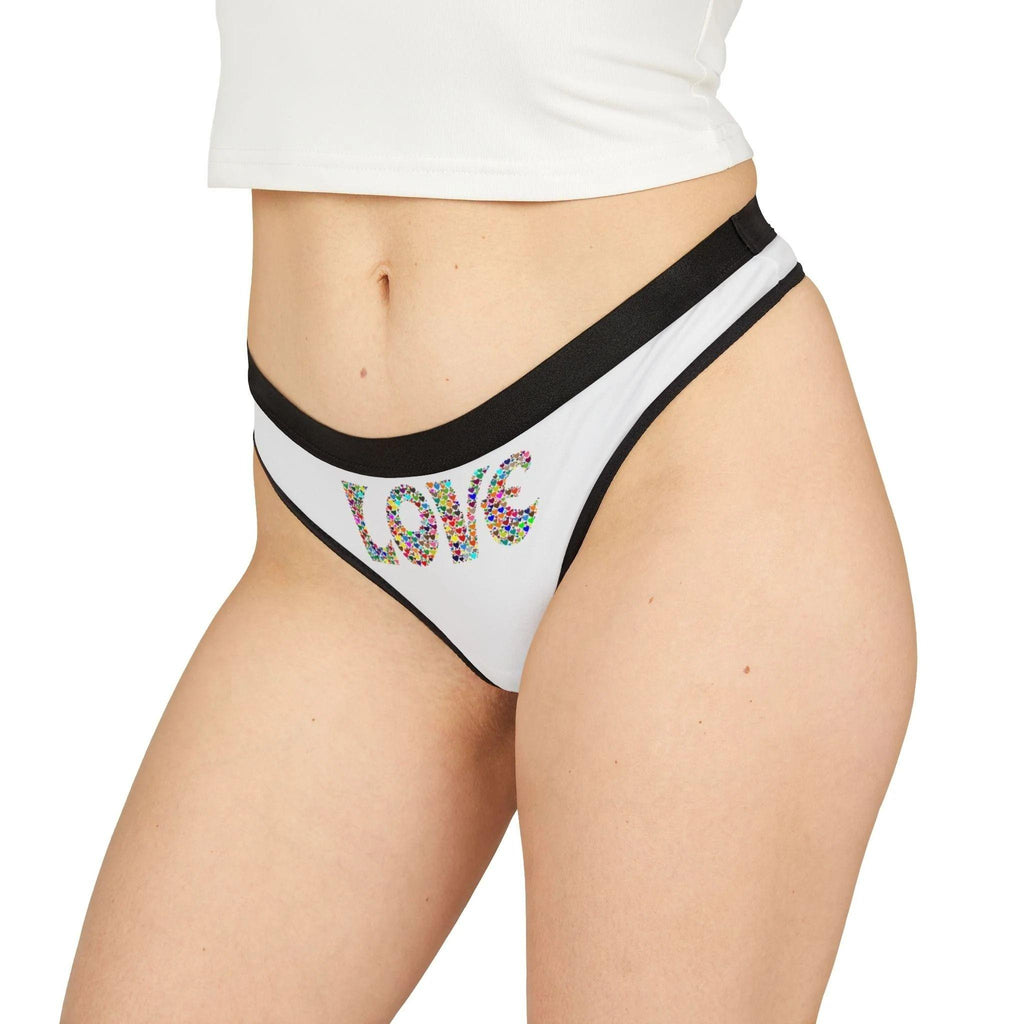 Women's Thong — White 'LOVE' Floral Print Seamless Panty