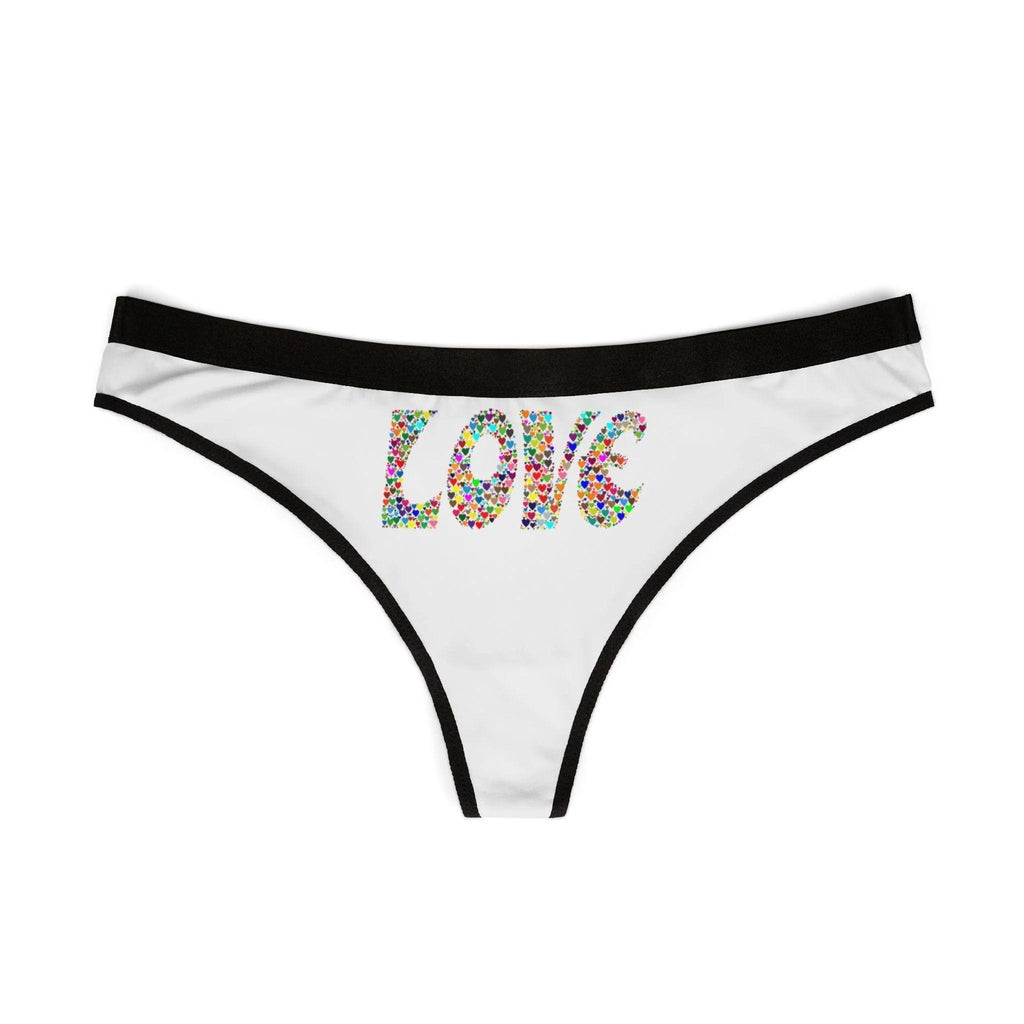 Women's Thong — White 'LOVE' Floral Print Seamless Panty